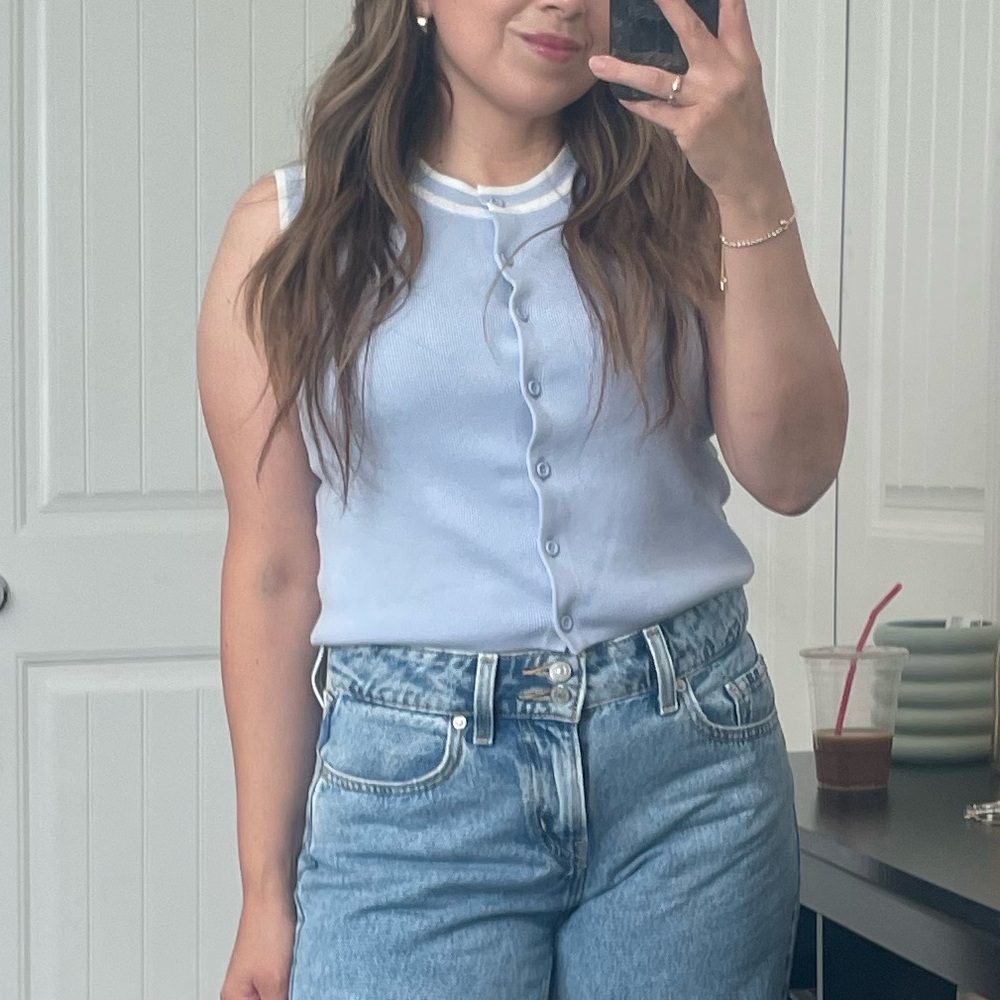 H&M Light Blue Sleeveless Button-Down Shirt